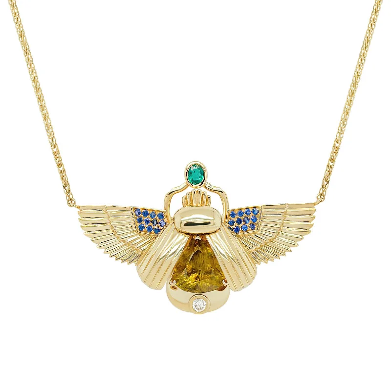 women's choker pendant necklace -Scarab Necklace - Sphene + Columbian Emerald