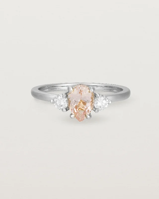 unique solitaire engagement rings for women -Una Pear Trio Ring | Morganite & Diamonds