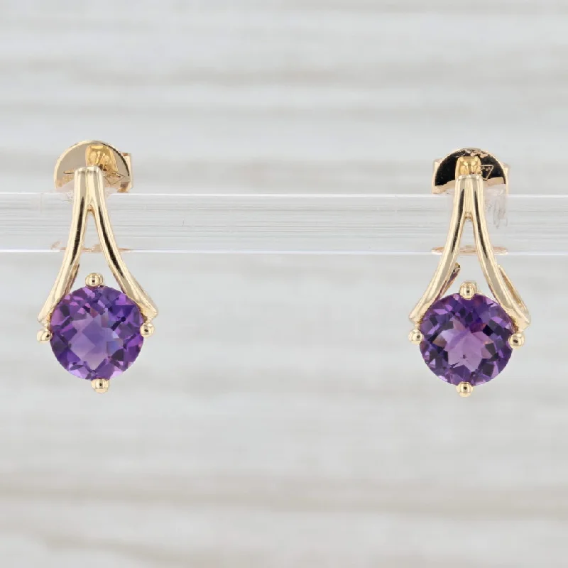 women's luxury stud earrings -New 1.50ctw Amethyst Drop Earrings 14k Yellow Gold February Birthstone