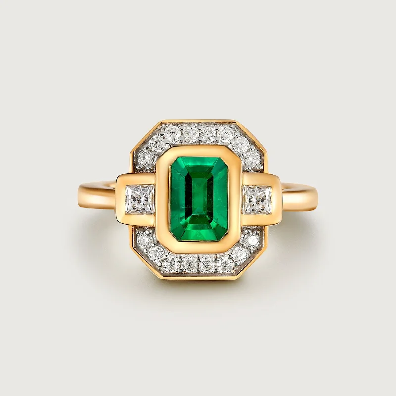 women's ruby ring -Grecian Octagon Emerald Halo Ring