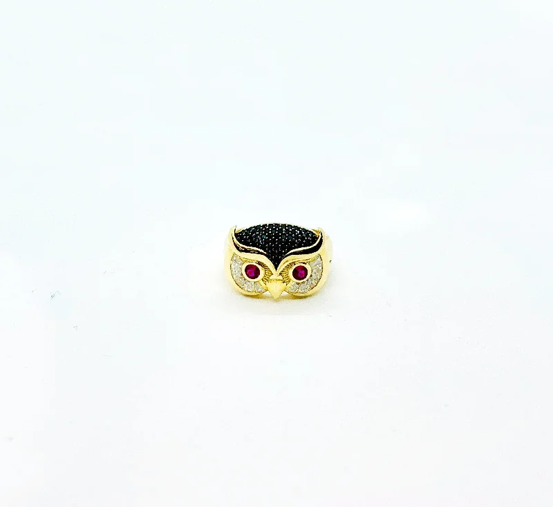 women's knot ring -Owl Face CZ Ring (14K).