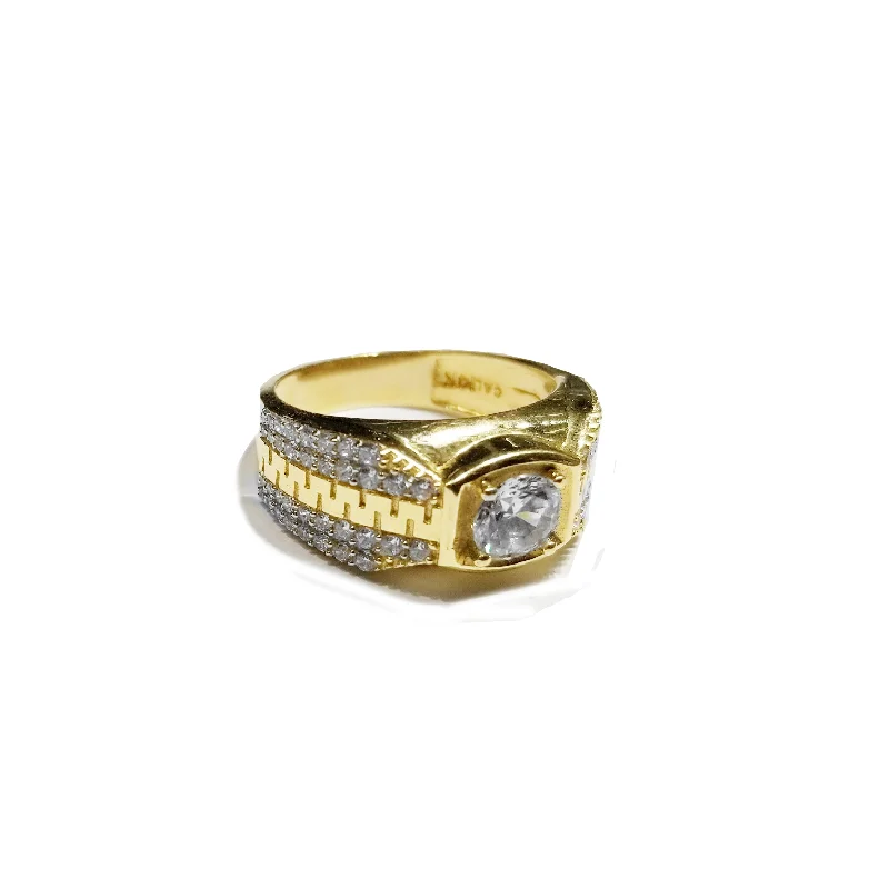 women's cocktail gemstone ring -CZ Crytal Banded Yellow Gold Ring (18K)