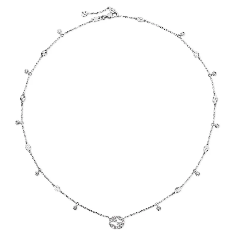 women's modern necklace -Gucci Interlocking 18ct White Gold Diamond Necklace