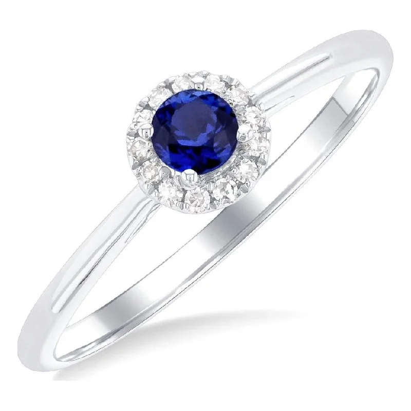 engagement rings for women with emerald diamonds -10K White Gold Round Blue Sapphire and Diamond Halo Ring