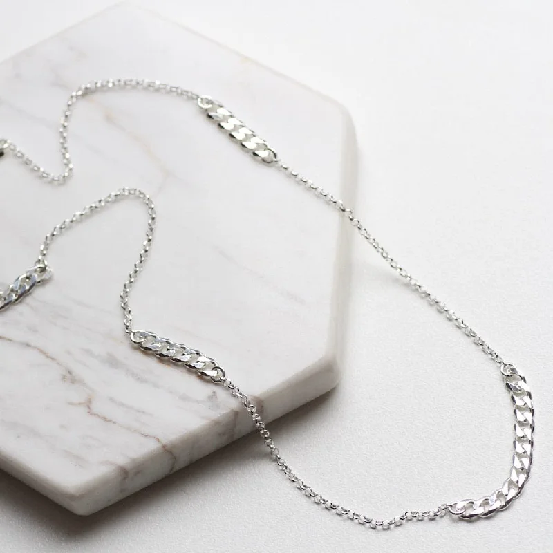 women's statement necklace -Long Curb Chain Station Necklace