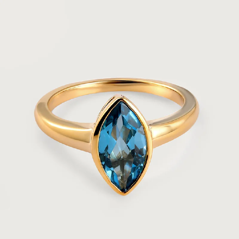 women's oval ring -Surf Moon Solitaire Blue Topaz Ring in 9K Gold