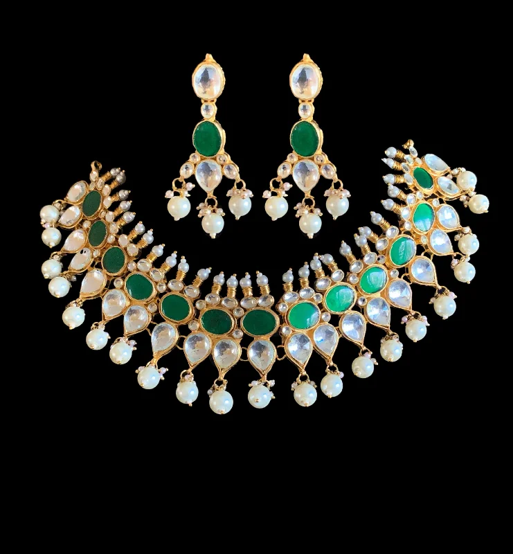 women's statement pendant necklace -NS124 Sasha pachi kundan necklace with earrings ( READY TO SHIP )