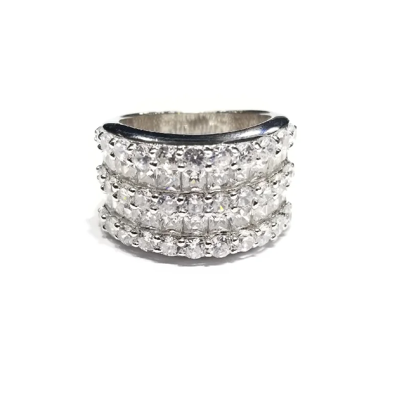 women's large statement ring -Solid Cocktail of Precious Stones CZ Ring