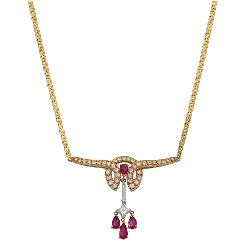 women's modern necklace -18ct Gold Ruby & 2.13ct Diamond Fancy Necklace 16"