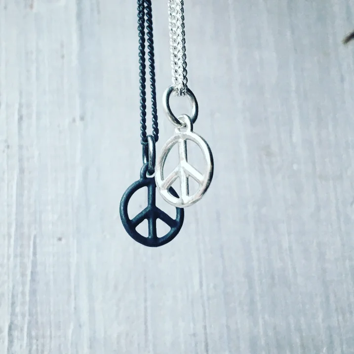 women's pearl chain necklace -Peace Sign No.1 Tiny Charm Necklace Silver