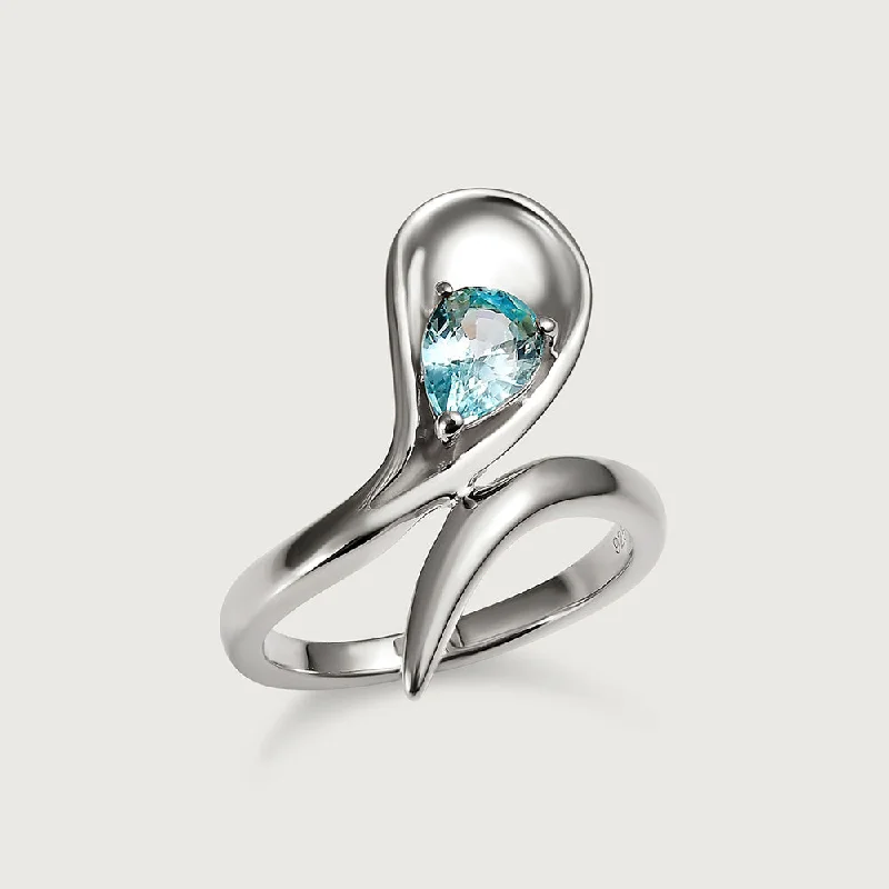 women's round ring -Sandblast Texture Wave Ring with Ratanakiri Blue Zircon