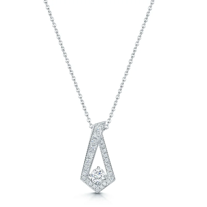 women's pendant necklace -18ct White Gold Round Brilliant Cut Diamond Necklace Suspended In A Kite Shaped Halo