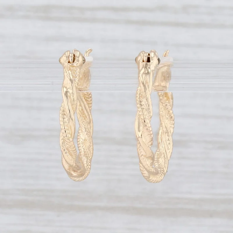 women's custom earrings -Twist Hoop Earrings 14k Yellow Gold Snap Top Pierced Round Hoops