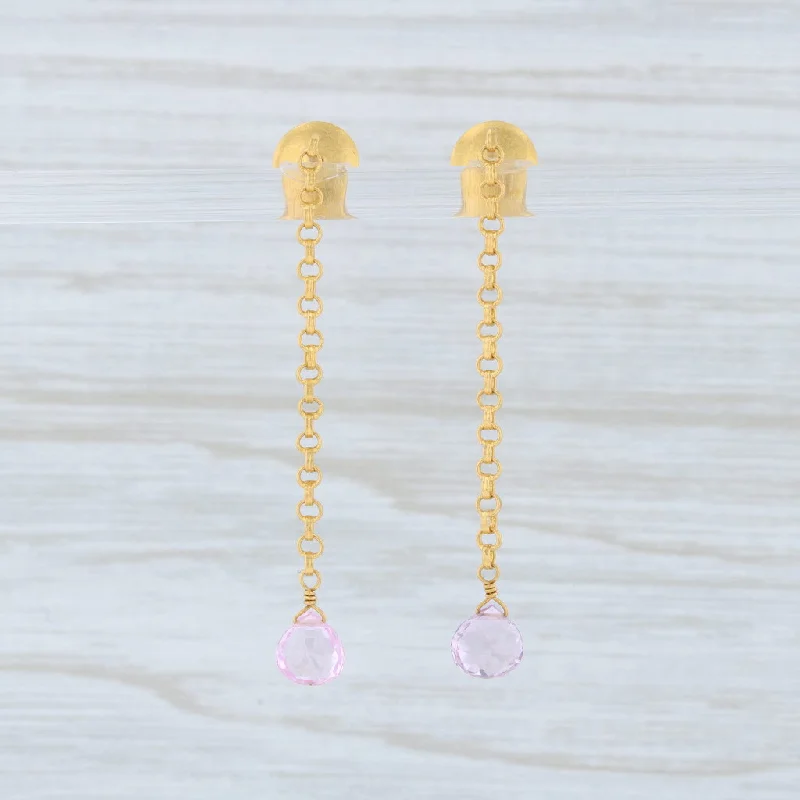 women's vintage hoop earrings -Marie Helene de Taillac Pink Spinel Briolette Earrings 18k 22k Gold Dangle