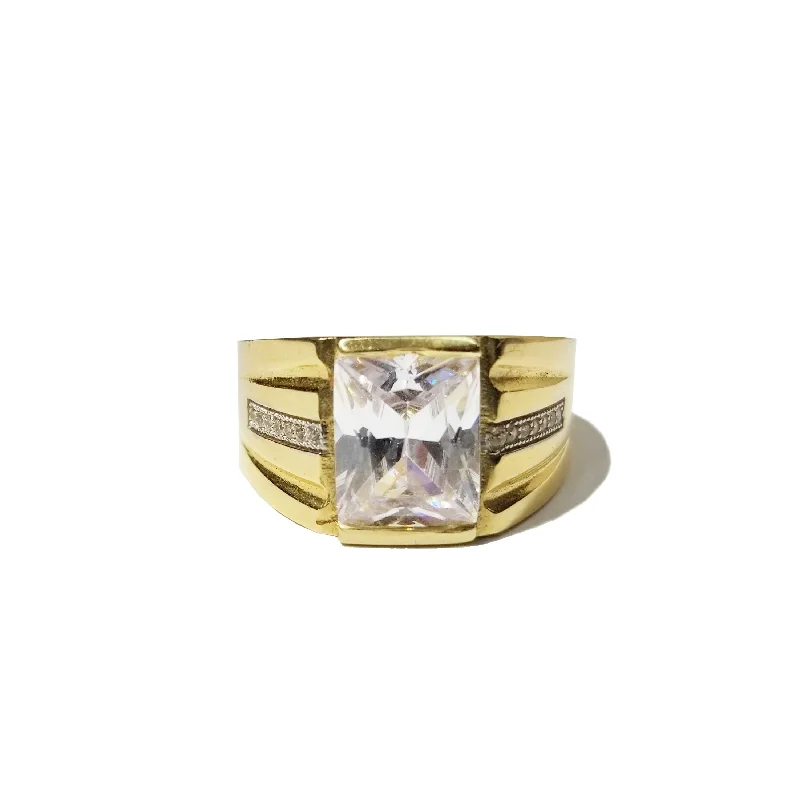 women's zirconia ring -Large CZ Crystal Yellow Gold Ring (14K)