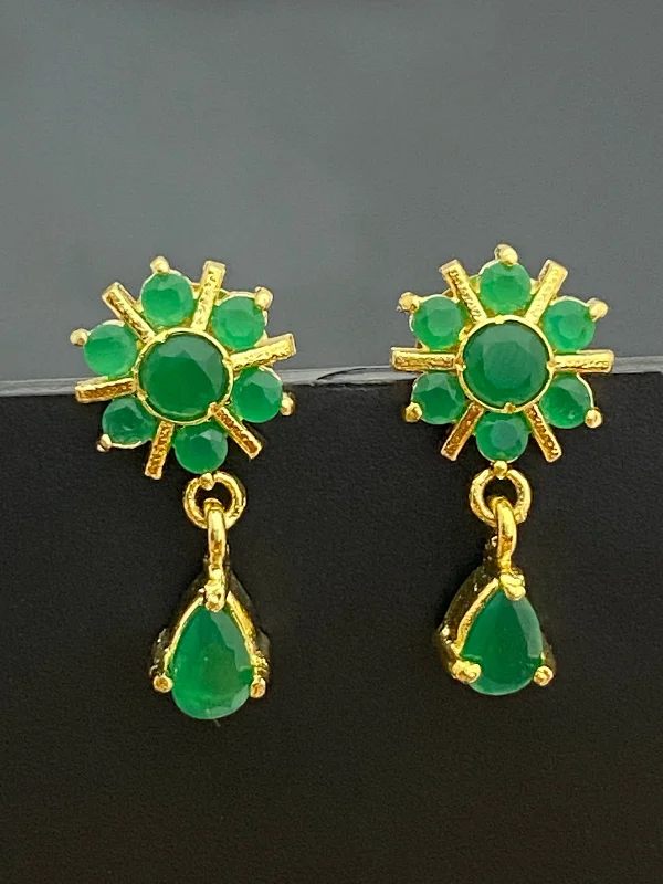 women's celestial earrings -Gorgeous Gold Tone CZ Emerald Green Colored Earrings