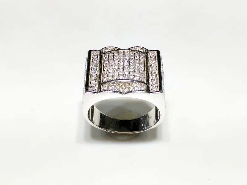 women's large gemstone ring -Micropavé Men's Ring Sterling Silver