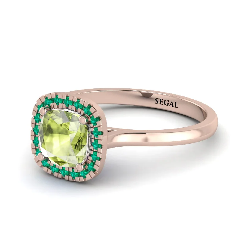 designer engagement rings for women -Vintage Classic Halo Cushion Peridot Ring - Skylar No. 705