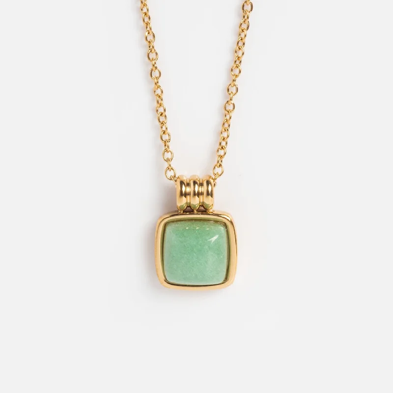 women's dainty necklace -Puzzle Square Aventurine Stone Necklace