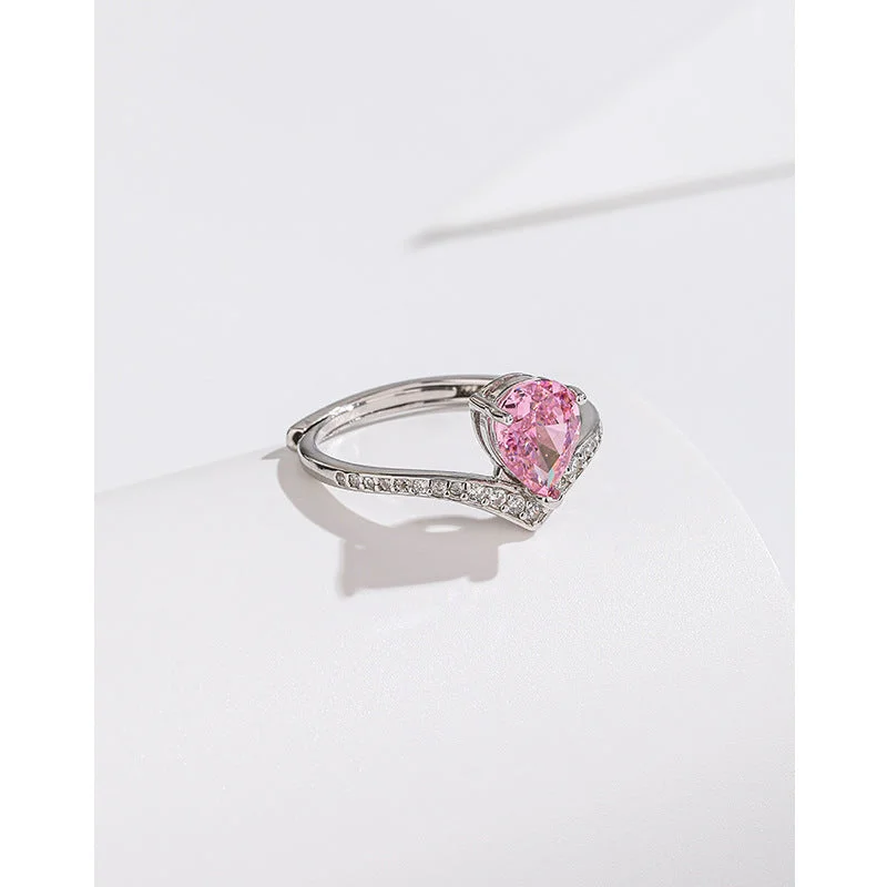 Pink Diamond High Carbon Rhinestone Ring 925 Silver TC46