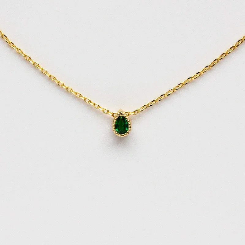 women's cross necklace -Emerald Tiny Teardrop Necklace