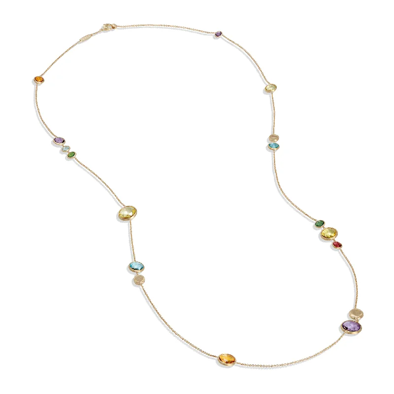 women's heart-shaped necklace -Jaipur 18ct Yellow Gold Multicoloured Stone Long Necklace