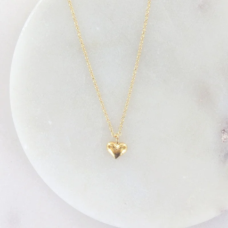 women's long gold necklace -Puffy Heart Necklace in Gold Vermeil