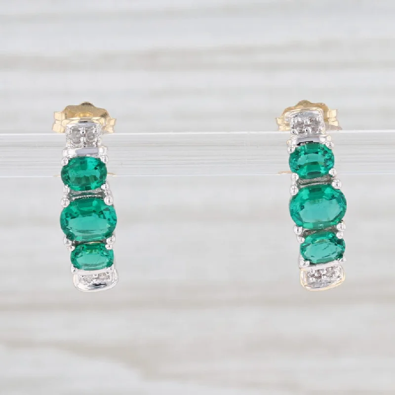 women's sterling silver stud earrings -1.02ctw Synthetic Emerald Diamond J-Hook Earrings 10k Gold 3-Stone Journey