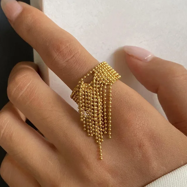 women's crystal ring -Gold Tassel Ring