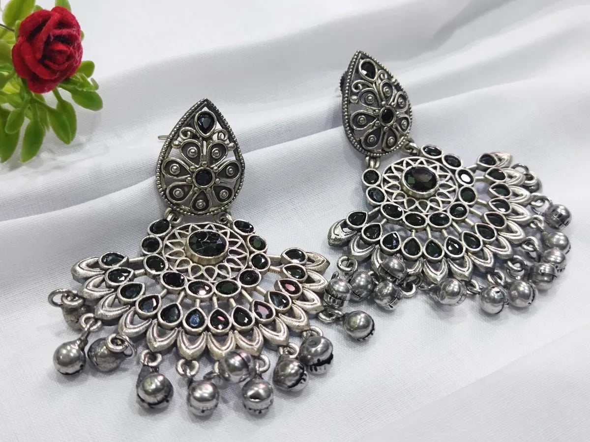 women's large statement earrings -High End Oxidized Brass Earrings With Beads And Stones