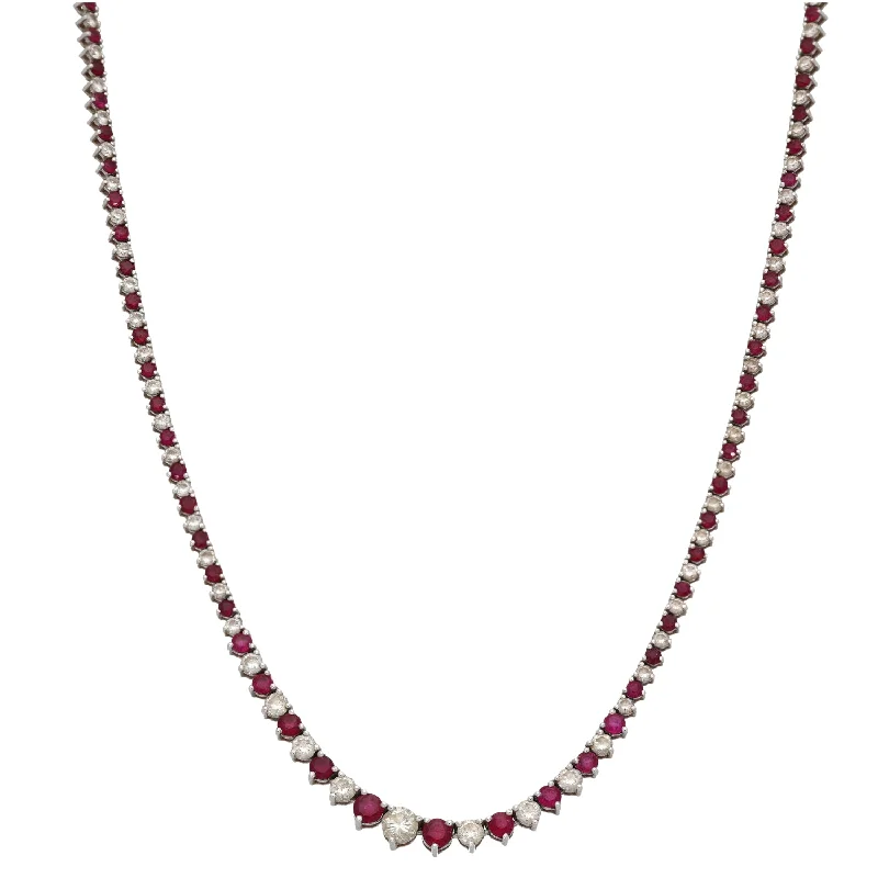 women's layered diamond necklace -18ct White Gold Ruby & 1.92ct Diamond Fancy Necklace 14"