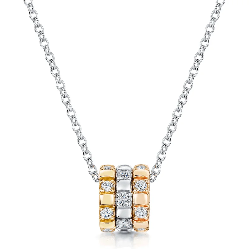 women's custom necklace -18ct White, Rose And Yellow Gold Round Brilliant Cut Diamond 3 Row Necklace