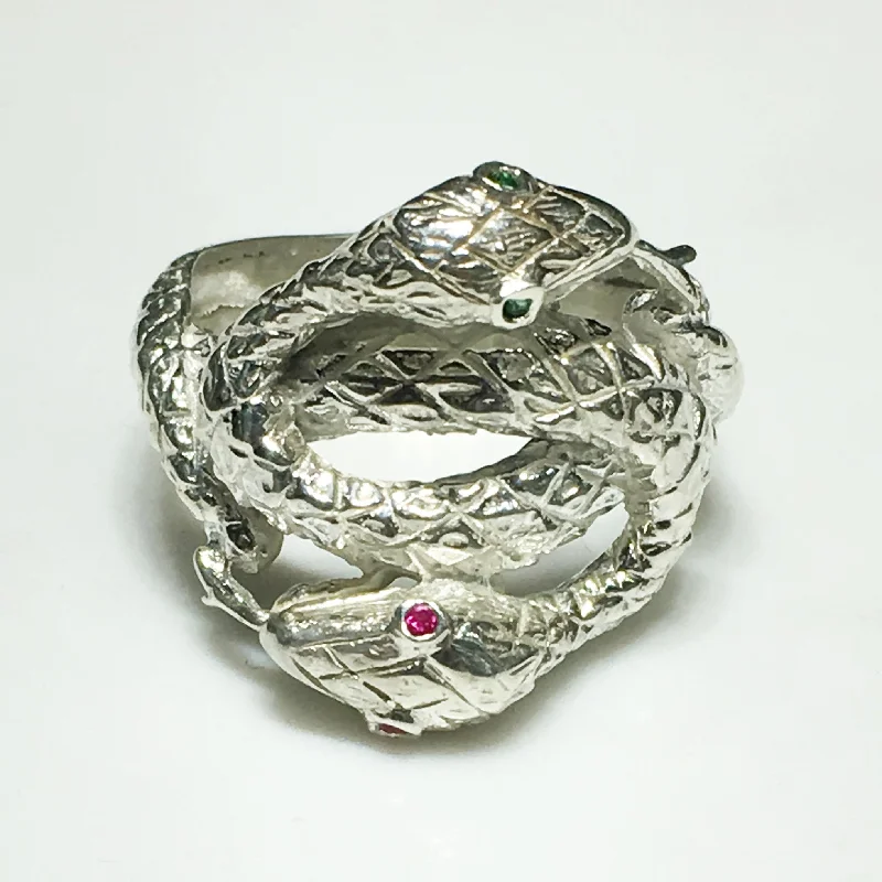 women's celestial diamond ring -Twin Snake Head Ring (Silver)