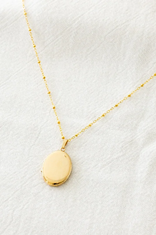 women's wedding necklace -Plain Oval Locket Necklace