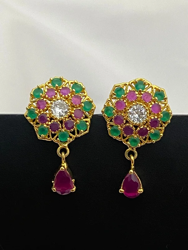 women's boho earrings -Delightful Ruby And Emerald Stoned Earrings For Women