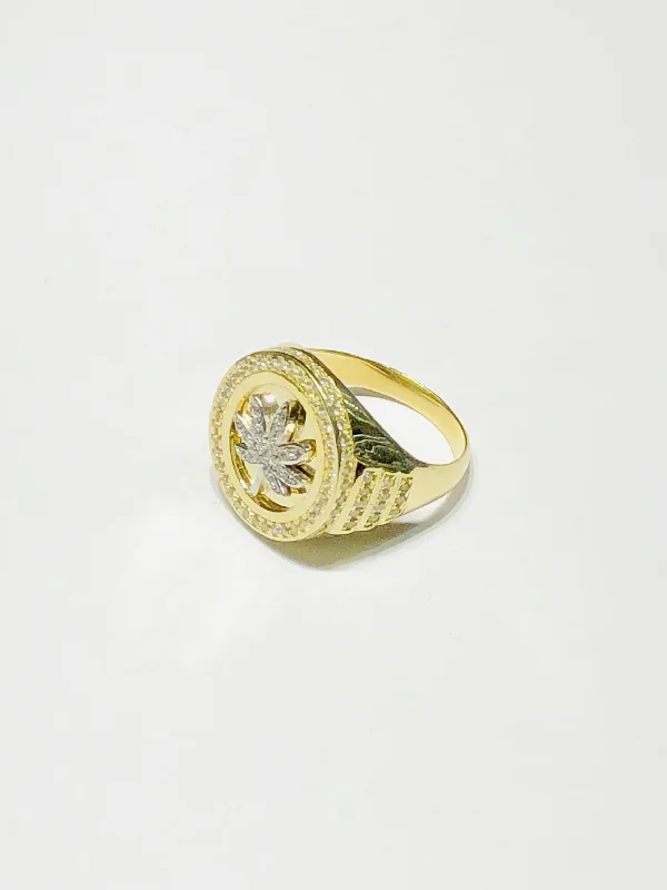 women's oval ring -Two-Tone Gold Cannabis CZ Ring (10K)