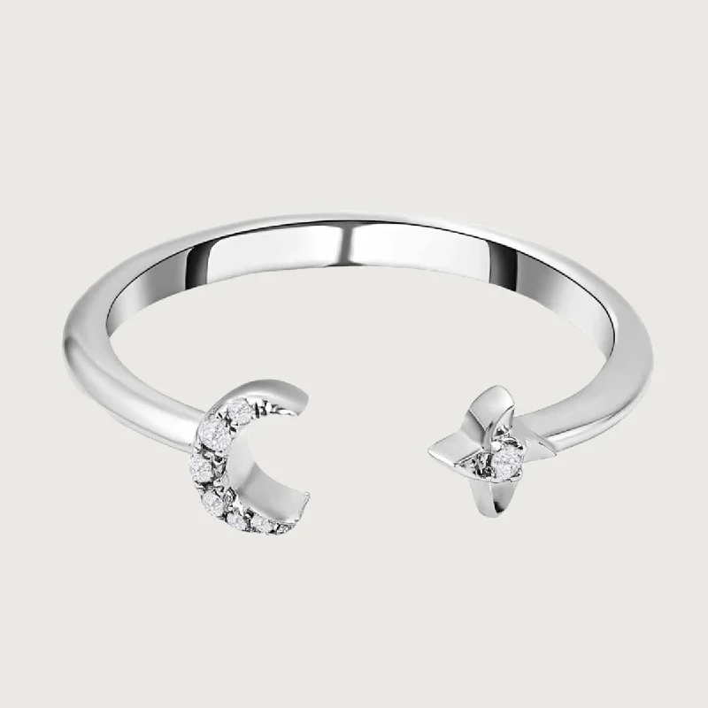 women's large statement ring -Moon & Stars cz ring