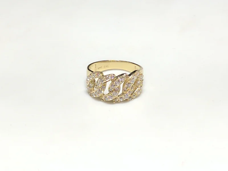 women's gemstone diamond ring -Iced-Out Wide Cuban Link Ring 10K