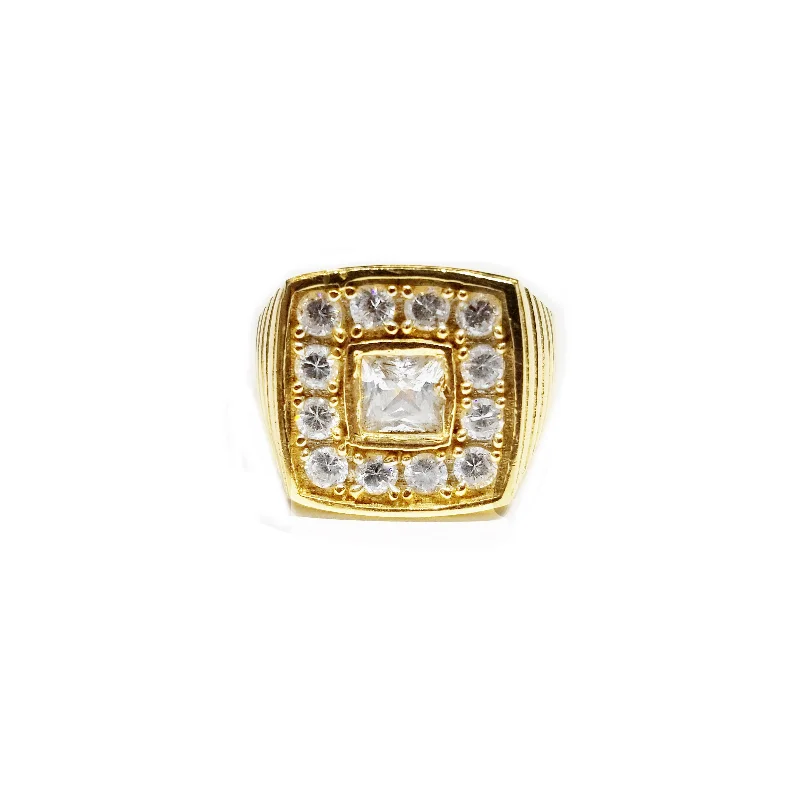 women's sapphire diamond ring -Iced Out Yellow Gold CZ Crystal Cell Ring (14K)