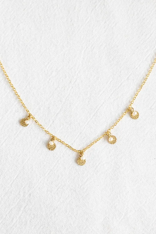 women's custom necklace -Potato Pearl Textured Disc Drop Plain Necklace