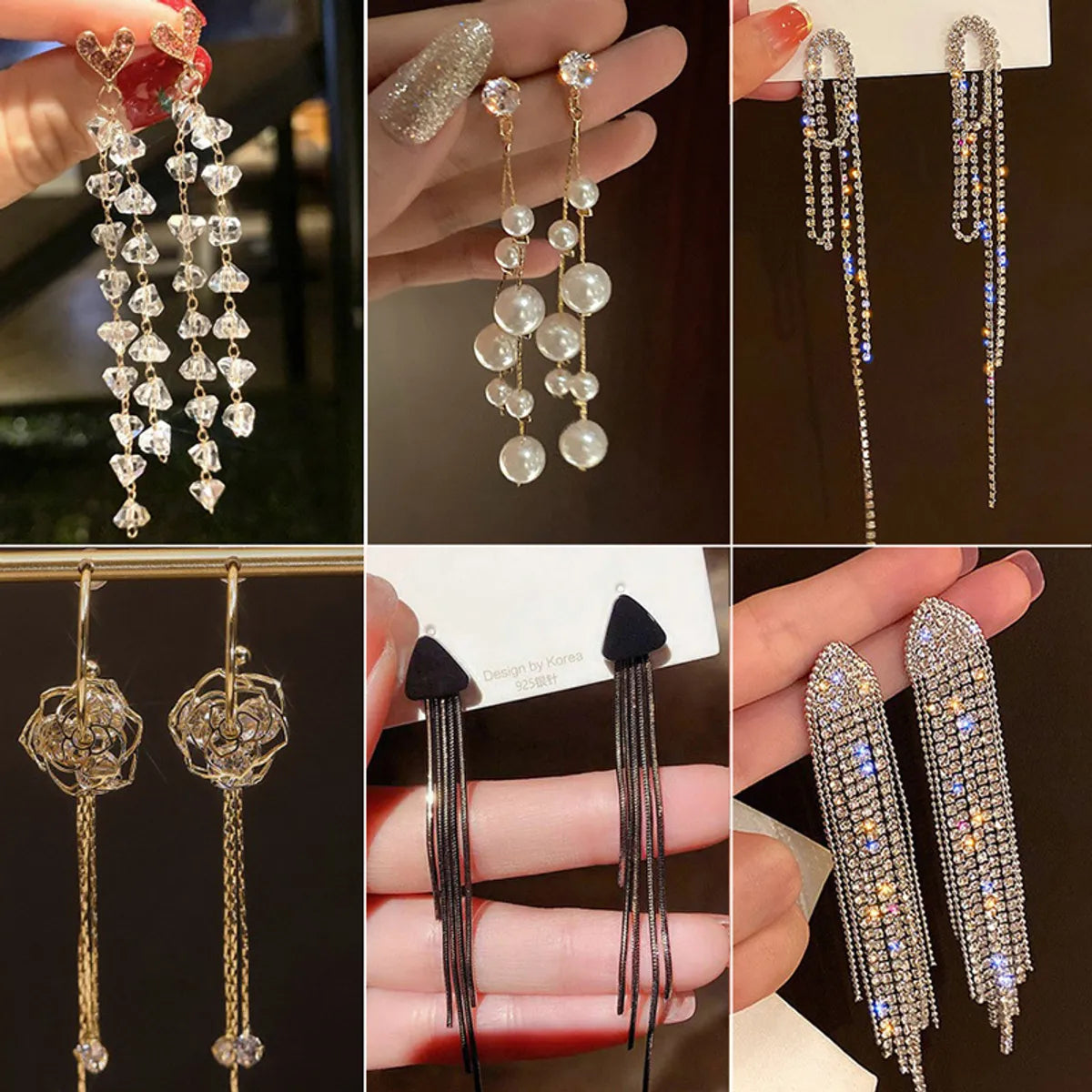 Fashion Tassel Alloy Inlay Artificial Diamond Women'S Drop Earrings 1 Pair