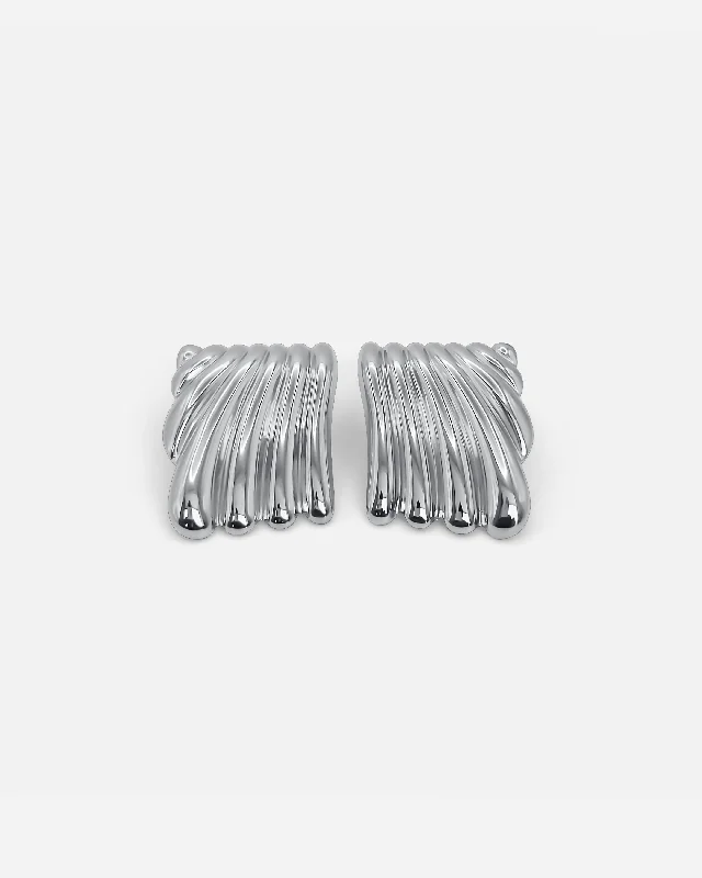 women's double hoop earrings -RIPPLE EARRINGS SILVER