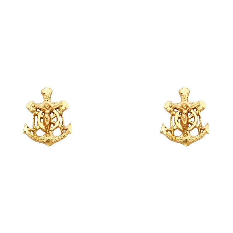 women's pearl earrings -14KY Anchor Post Earrings