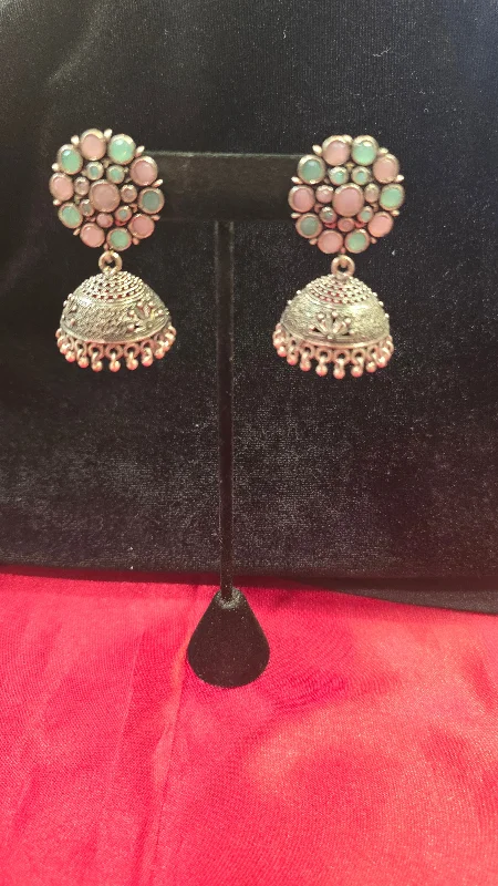 women's engraved earrings -Multi Color Jhumkas