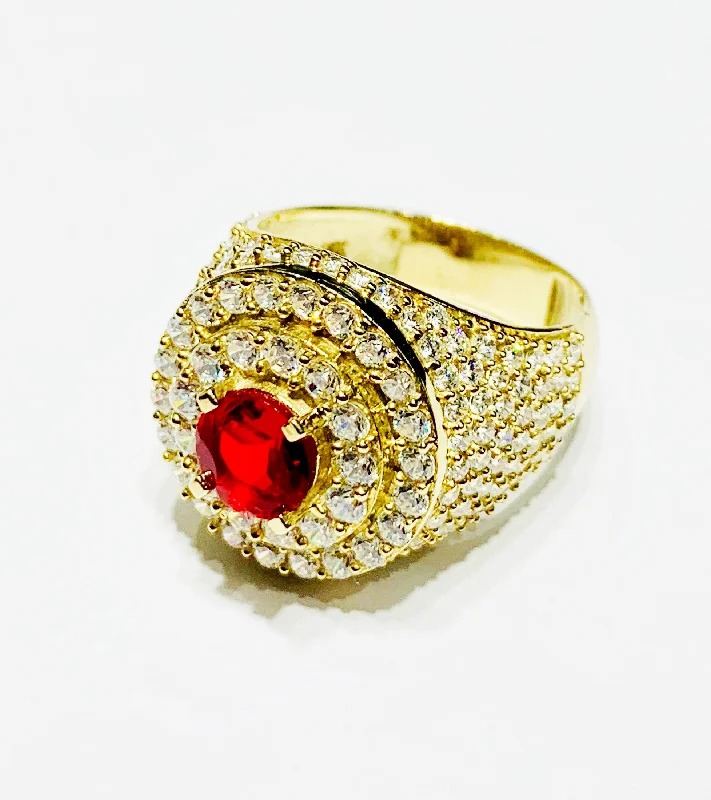 women's engraved ring -Red stone Ring CZ (10K).