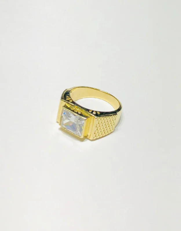 women's emerald ring -Checkered-Cut Rectangle CZ Ring (10K)