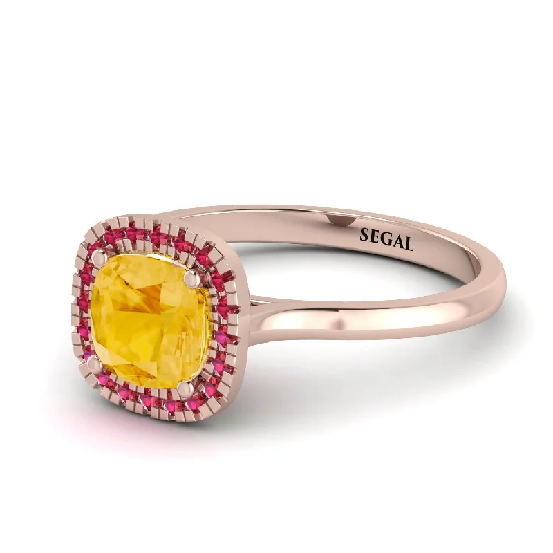 timeless engagement rings for women -Vintage Classic Halo Cushion Citrine Ring - Skylar No. 611