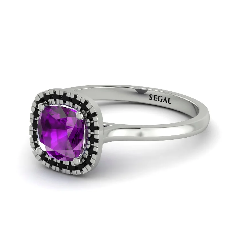 engagement rings with a modern twist for women -Vintage Classic Halo Cushion Amethyst Ring - Skylar No. 309