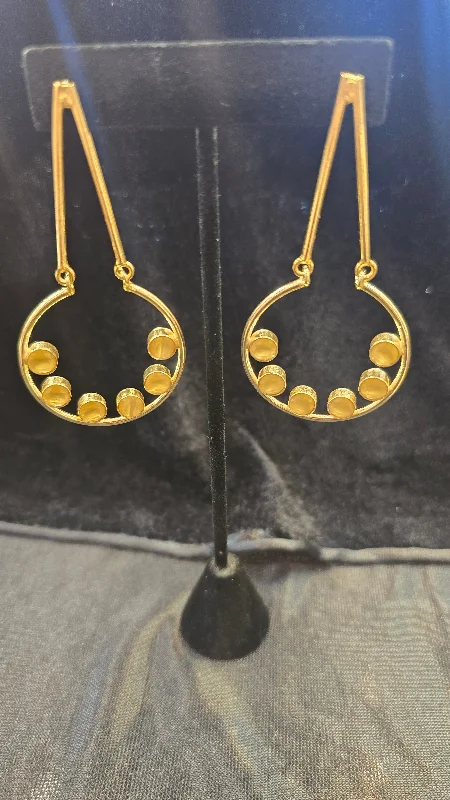 women's oversized earrings -Golden Earrings With Gold Beads