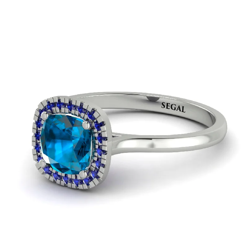 solitaire engagement rings with diamonds for women -Vintage Classic Halo Cushion Blue Topaz Ring - Skylar No. 515